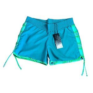 Women's New Athletic Elastic Waistband Shorts in Blue Teal Green in Size Small